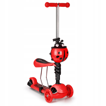 Hulajnoga z siedziskiem dla dzieci trójkołowa jeździk 3 koła kauczuk LED Ecotoys YM-SC-6 RED