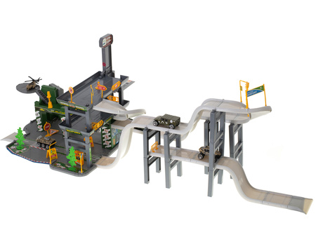 Duży zestaw Parking Garaż wojskowy z samochodami dla dzieci Czołg Helikopter 4 pojazdy