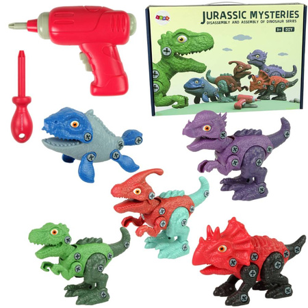 Zestaw pięciu dinozaurów do rozkręcania majsterkowanie śrubokręt wiertarka