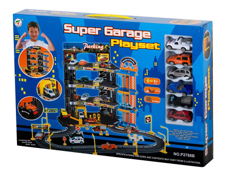 Duży zestaw Parking Garaż 4 poziomowy z windą, myjnią i stacją benzynową 6 samochodów 