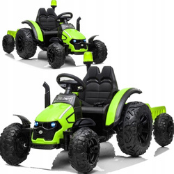 Elektryczny traktor z przyczepą na akumulator dla dzieci 2 silniki światła LED dźwięki HZB-200 zielony