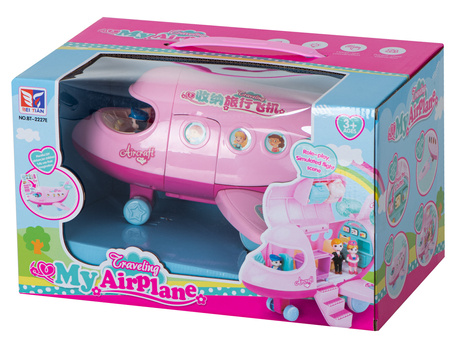 Duży samolot Transporter z akcesoriami i mebelkami różowy Odrzutowiec 