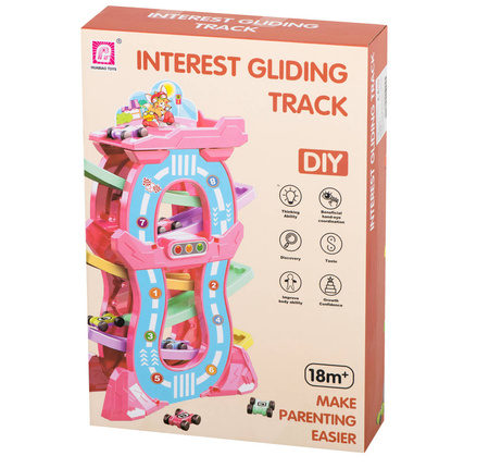 Duży tor samochodowy Zjeżdżalnia z samochodami 5-piętrowy parking dla dzieci 8 autek