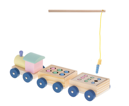 Drewniany pociąg edukacyjny dla dzieci z sorterem Zabawa w łowienie rybek z magnesem Kolejka z wagonami