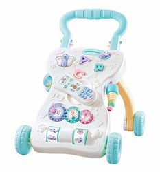 Interaktywny chodzik pchacz jeździk edukacyjny dla dzieci z zabawkami niebieski