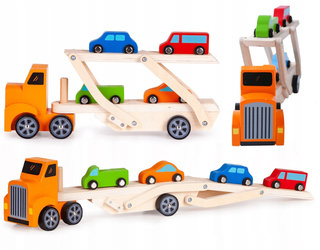 Drewniany samochód laweta ciężarówka dla dzieci tir 4 autka Ecotoys
