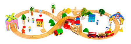 Drewniana kolejka pociąg tory akcesoria autka 78 elementów Ecotoys HM008999