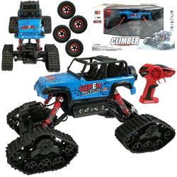 Duży terenowy samochód zdalnie sterowany Jeep Auto RC 4x4 2,4GHz gąsienice niebieski