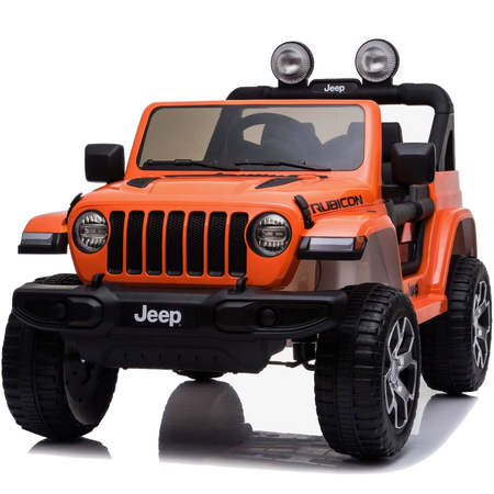 Samochód na akumulator Jeep Wrangler Rubicon pomarańczowy elektryczny Auto dla dzieci 2 silniki światła LED