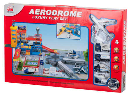 Duży parking z matą Lotnisko Samolot dla dzieci Zestaw pojazdów Ciężarówki 70 elementów