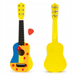 Drewniana gitara akustyczna dla dzieci kostka żółta Ecotoys FO18 YELLOW