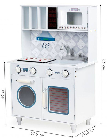 Drewniana zabawkowa kuchnia dla dzieci z piekarnikiem i mikrofalą światło dźwięk