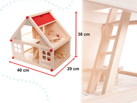  Domek dla lalek drewniany 40cm + mebelki i ludziki