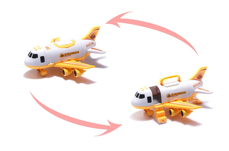 Duży otwierany samolot transporter z zestawem samochodów budowlanych dla dzieci