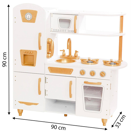 Duża drewniana kuchnia dla dzieci biała ze złotymi elementami Ecotoys 89cm