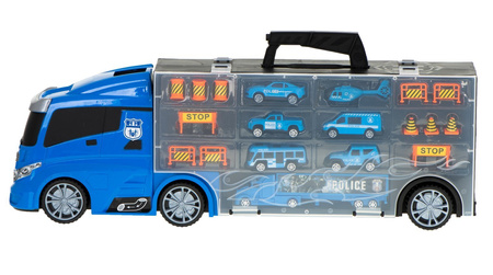 Duża ciężarówka Transporter Garaż dla samochodów z zestawem autek Policja dla dzieci