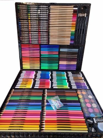 Duży zestaw artystyczny do rysowania malowania dla dzieci kredki pisaki farbki 288 elementów