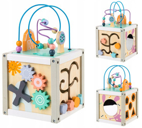 Drewniana kostka edukacyjna dla dzieci sorter tablica sensoryczna klocki Ecotoys