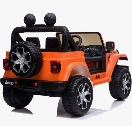 Samochód na akumulator Jeep Wrangler Rubicon pomarańczowy elektryczny Auto dla dzieci 2 silniki światła LED