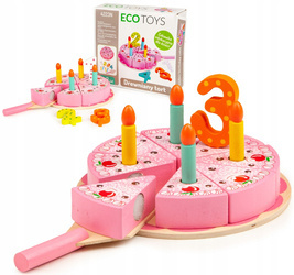 Drewniany tort do krojenia na rzepy zestaw urodzinowy dla dzieci Ecotoys