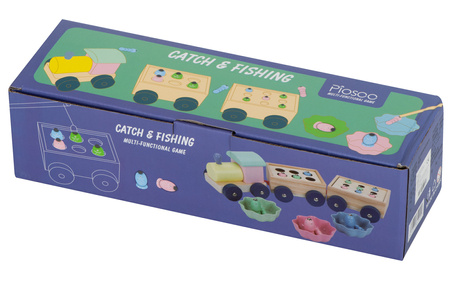 Drewniany pociąg edukacyjny dla dzieci z sorterem Zabawa w łowienie rybek z magnesem Kolejka z wagonami