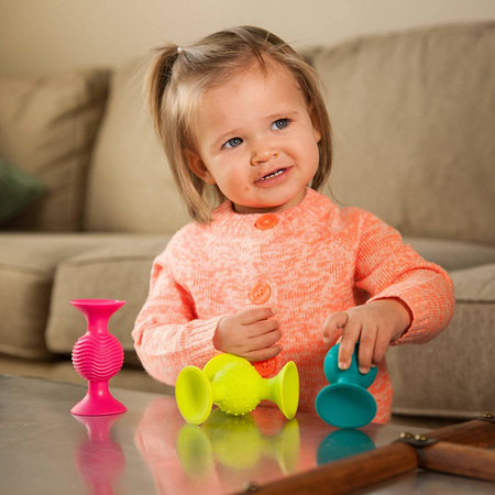 Bobo Przyssawki 3 silikonowe grzechotki Gryzaki dla dzieci PipSquigz Fat Brain Toys FA089-1 