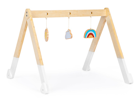 Drewniany edukacyjny stojak gimnastyczny dla dzieci z zabawkami Ecotoys CA12231