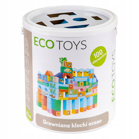 Drewniane klocki edukacyjne zestaw ocean dla dzieci sorter 100 sztuk Ecotoys SR19006