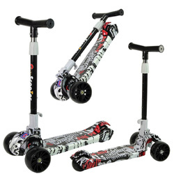 Trójkołowa hulajnoga balansowa dla dzieci biała graffiti świecące koła LED