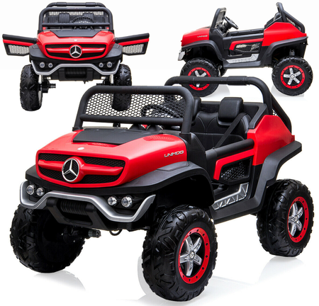 Duży samochód na akumulator dla dzieci auto Mercedes Unimog czerwono-czarny światła LED