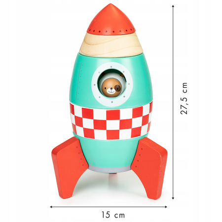 Drewniana układanka rakieta dla dzieci piramidka Ecotoys