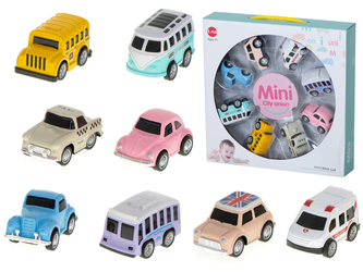 Zestaw metalowych samochodów dla dzieci Autka Retro Kolorowe pojazdy 8 elementów