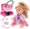 Interaktywna lalka Ala w sukience z wózkiem wydająca dźwięki Sika Pije 7 akcesoriów