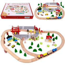 Drewniana kolejka pociąg miasteczko dla dzieci 92 elementy