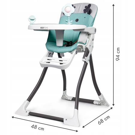Krzesełko do karmienia dzieci fotelik z tacką niebieski 2w1 Ecotoys HC-301-1901