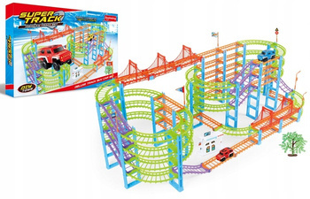 Duży tor samochodowy z mostem dla dzieci 2 autka akcesoria 1150 cm