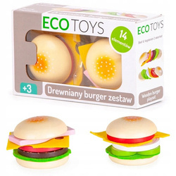 Drewniany zestaw burgerów dla dzieci hamburger jedzenie akcesoria Ecotoys