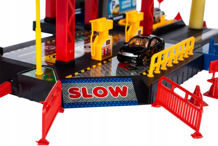 Duży parking Tor samochodowy dla dzieci Garaż z myjnią i stacją benzynową 4 samochody i helikopter