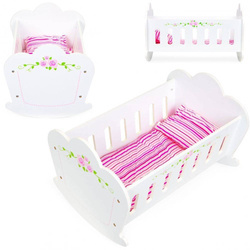 Drewniana kołyska dla lalek białe łóżeczko poduszka materac Ecotoys