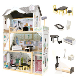 Domek XXL drewniany MDF dla lalek + mebelki + LED