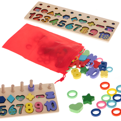 Drewniana zabawka edukacyjna dla dzieci Liczydło z sorterem Kształty i cyfry Montessori 3w1
