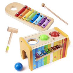 Drewniana zabawka edukacyjna dla dzieci Cymbałki z młoteczkiem Wbijak Przebijanka 3 kule 2w1