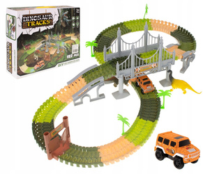 Tor samochodowy z 2 dinozaurami i autkiem dla dzieci dżungla 192 elementy