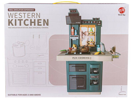 Multifunkcyjna kuchnia dla dzieci światło dźwięk naczynia jedzenie turkusowa