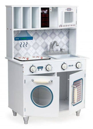 Drewniana zabawkowa kuchnia dla dzieci z piekarnikiem i mikrofalą światło dźwięk