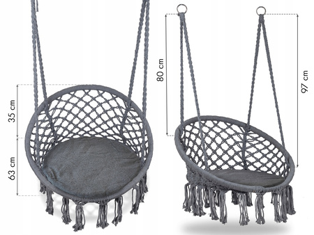 Wiszący fotel Bocianie gniazdo z poduszką Krzesło ogrodowe szare Modernhome GW-076 GREY+PODUSZKA