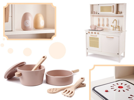 Duża drewniana kuchnia kuchenka dla dzieci w stylu retro z akcesoriami Piekarnikiem Mikrofalówką