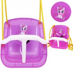 Huśtawka kubełkowa plastikowa dla dzieci różowa jednorożec pas bezpieczeństwa