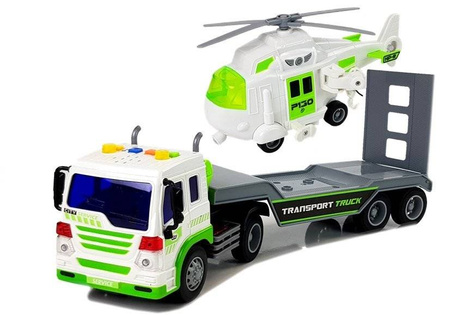 Duża ciężarówka laweta Transporter na baterie dla dzieci z helikopterem Zestaw pojazdów