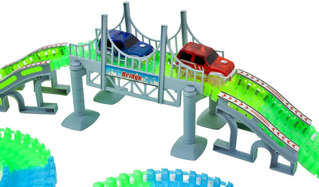 Tor samochodowy dla dzieci kolorowy Magic Track z 2 samochodami 360 elementy